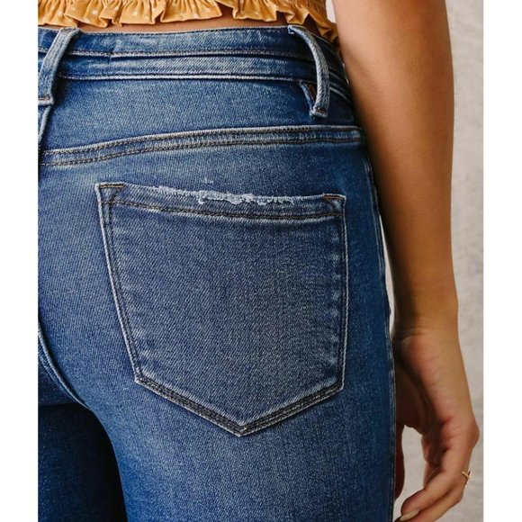 Flying Monkey Women's Blue Denim Distressed Mid-Rise Cuffed Ankle Skinny Jeans - Picture 9 of 12